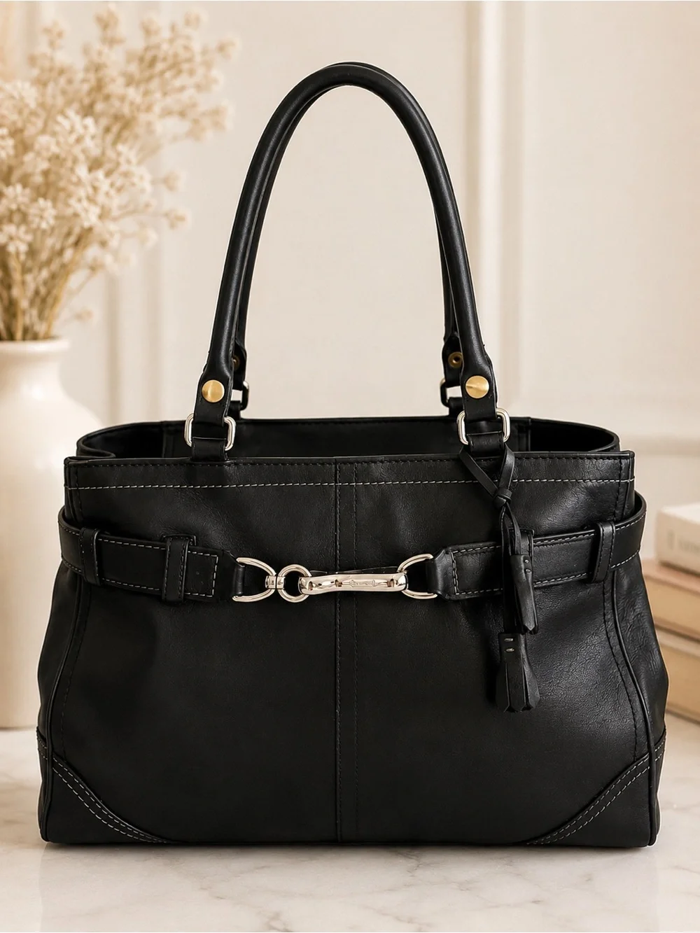 Coach Legacy Black Leather Buckle Shoulder Satchel Y2K Carryall Bag